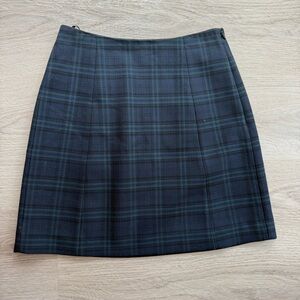 Aritzia Babaton Green Navy Plaid Mini Skirt